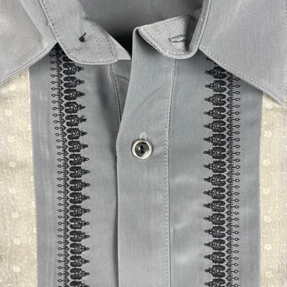 Husky Club Men's XL Gray Patterned Polyester Rayon Long Sleeve Button Up Shirt - Picture 8 of 16